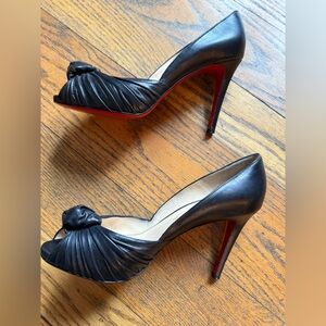 Christian Louboutin Black Peep Toe Stiletto Heels Pumps Shoes 37.5